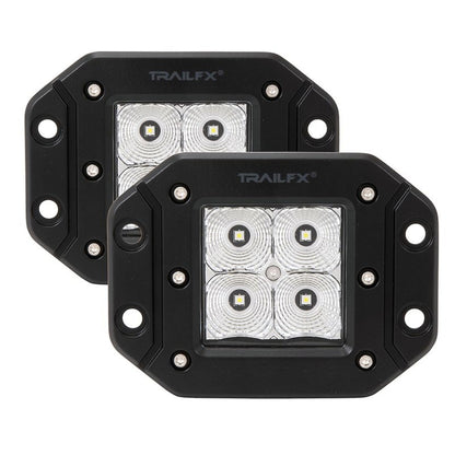 TRAILFX 2X2FMF2 Trailfx Driving/Fog Light 2X2FMF2, LED, 4 Clear LED 5 Watt Bulbs, 3 Inch Square, 90 Degree Flood Beam, Clear Polycarbonate Lens, Bracket Mount, 20 Watt Blubs Amp Draw 1.2 AMP At 12 Volts, Set Of 2