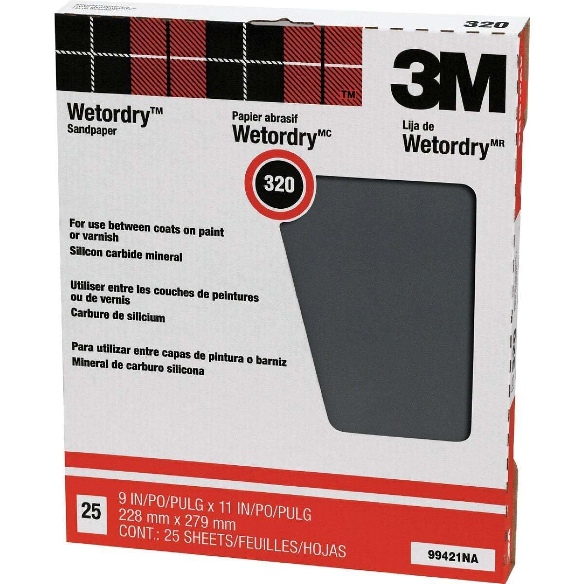 3M 99421 3M Pro-Pak Wetordry Between Finish Coats Sanding Sheets, 320A-Grit, 9-Inch by 11-Inch, 25-Pack