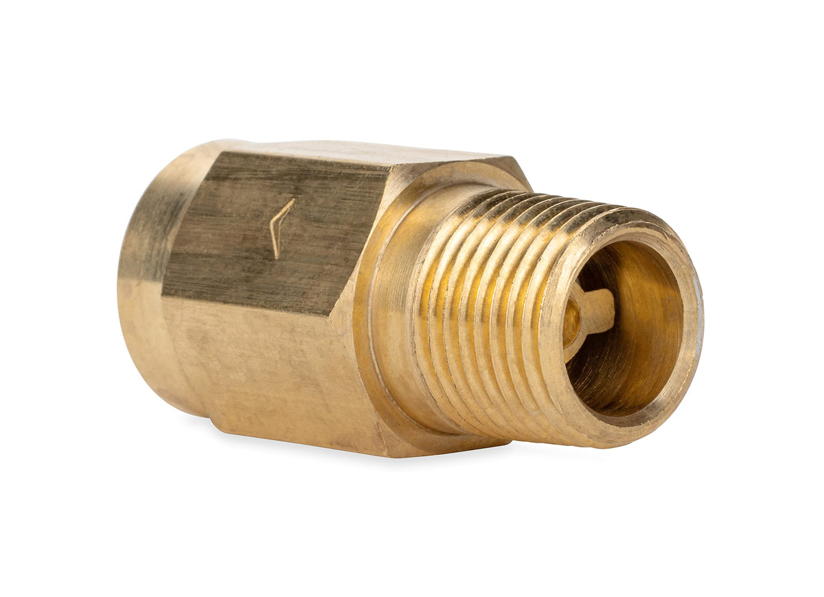 CAMCO 23303 Camco RV Water Heater Backflow Preventer - Features a Heavy-Duty Brass with a Stainless Spring Construction and a 1/2"-14 NPT Male x 1/2"-14 NPT Female (23303)