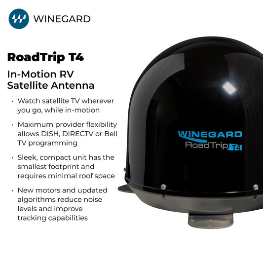 WINEGARD RT2035T Winegard RT2035T Roadtrip T4 in-Motion RV Satellite Antenna - Automatic Multi-Satellite Tracking - Roof Mount Dome - High-Performance Mobile TV - Black