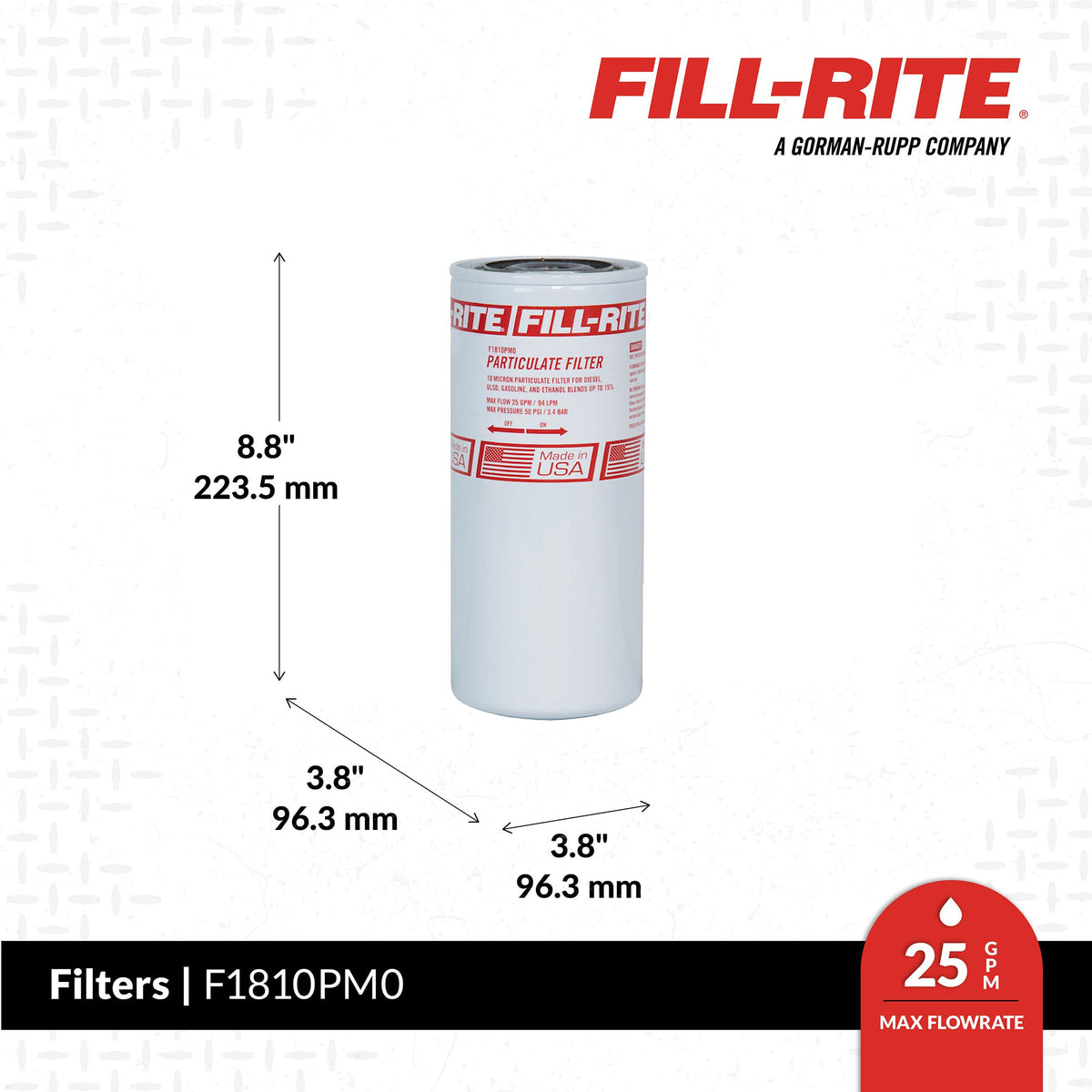 FILL RITE F1810PM0 Fill-Rite F1810PM0 3/4" 18 GPM (68 LPM) 10 Micron Particulate Spin-On Fuel Filter