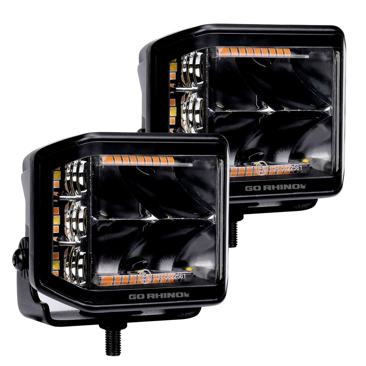 GO RHINO 750700322SCS Go Rhino Xplor Lighting: Blackout Series 4x3 LED Cube Sideline Spot Lights (Pair) | Surface Mount (Threaded Stud Mount) Aluminum, Black | 750700322SCS