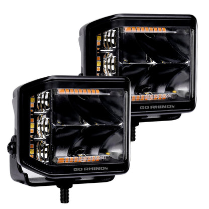 GO RHINO 750700322SCS Go Rhino Xplor Lighting: Blackout Series 4x3 LED Cube Sideline Spot Lights (Pair) | Surface Mount (Threaded Stud Mount) Aluminum, Black | 750700322SCS