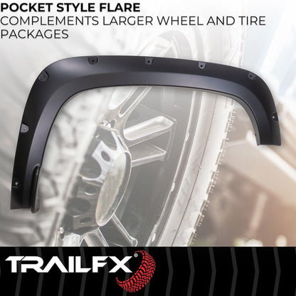 TRAILFX TFC3006S Trail FX Fender Flare TFC3006S Pocket Style Black Smooth Finish 2 Inch Front and 2 Inch Rear Tire Coverage Polypropylene Fits 2020-2026 Chevrolet Silverado 2500 HD/ 3500 HD