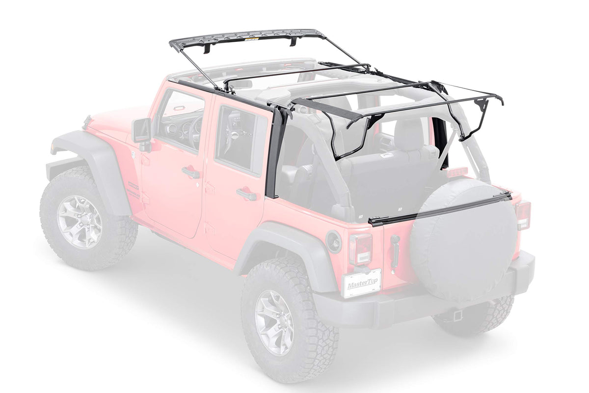 MASTERTOP 15601424 MasterTop Full Hardware Soft Top in Black Diamond Sail Cloth Fits or is compatible with 2007-2018 Jeep JK Wrangler 4 Dr Includes all bows, Dr surrounds and Tinted Glass 15601424