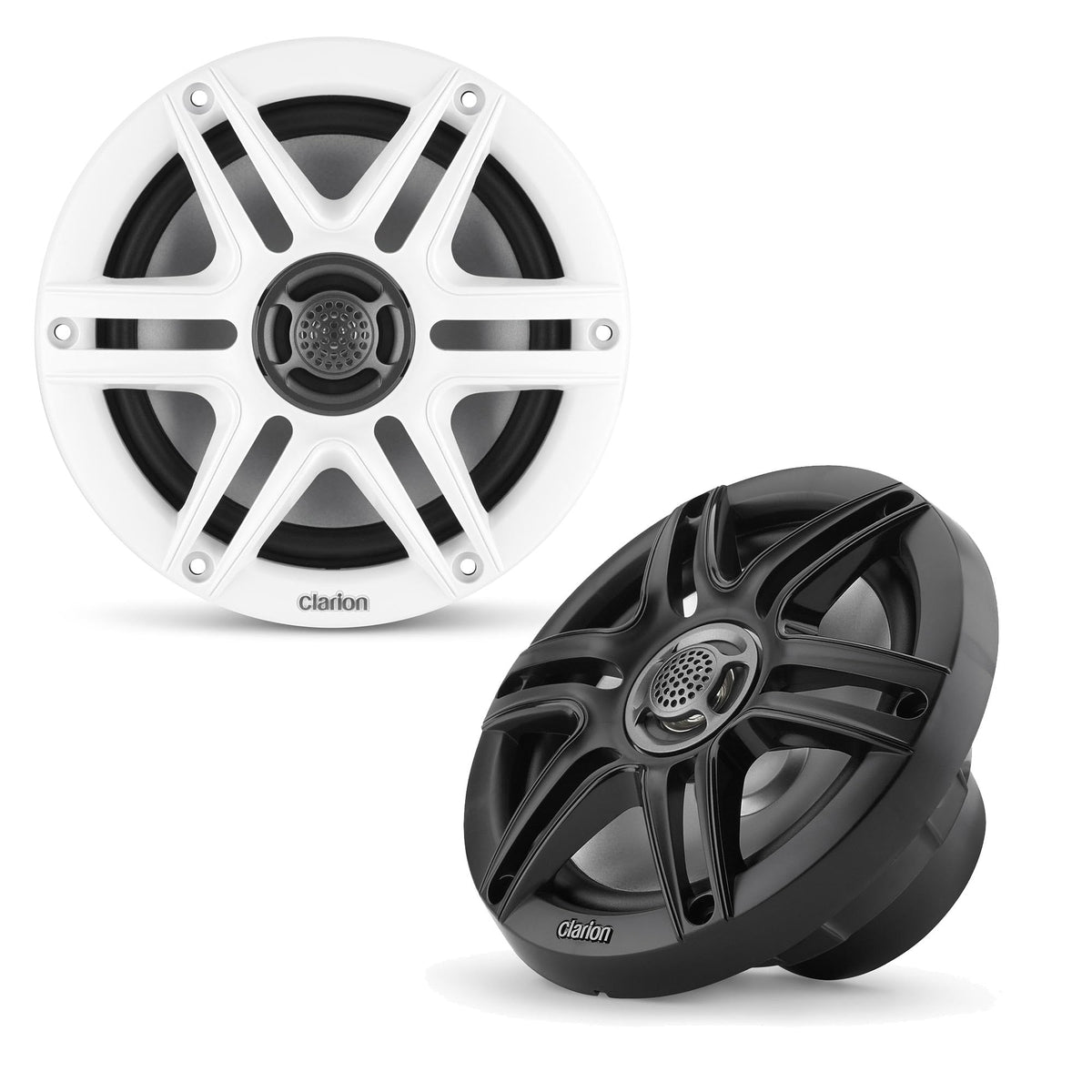 CLARION 010-03045-00 Clarion CMS-651-SWB 6.5-inch Coaxial Marine Speakers 30W RMS Power handling 1/2-inch (13 mm) Polymer Dome Tweeter Includes White & Black Sport Grilles