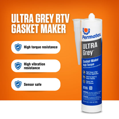 PERMATEX 82195 Permatex 82195 Ultra Grey Rigid High-Torque RTV Silicone Gasket Maker, Sensor Safe and Non-Corrosive, for High Torque and Vibration Resistant Applications, 13 oz