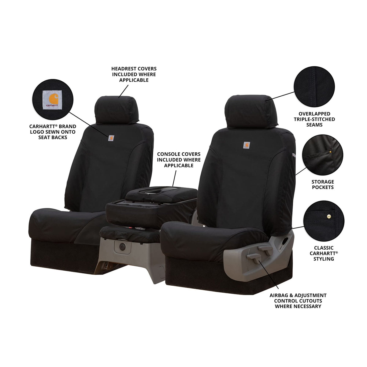 Covercraft SSC3437COBK Covercraft Carhartt Super Dux SeatSaver Custom Seat Covers – SSC3437COBK – 1st Row 40/20/40 Bench Seat – Compatible with Select Chevrolet Silverado/GMC Sierra 1500/2500/3500 Models – Black