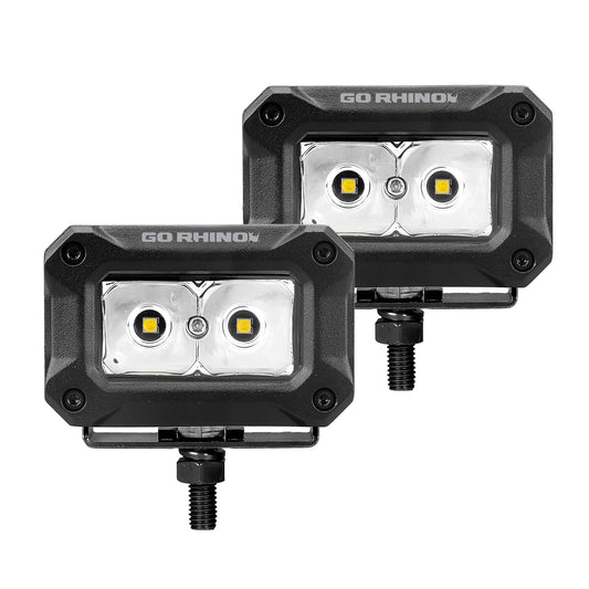 GO RHINO 751003023SBS Go Rhino Xplor Lighting: Bright Series 3x2 Rectangle Spot Light Kit (Pair) – Surface Mount (Threaded Stud Mount) Aluminum, Black – 751003023SBS