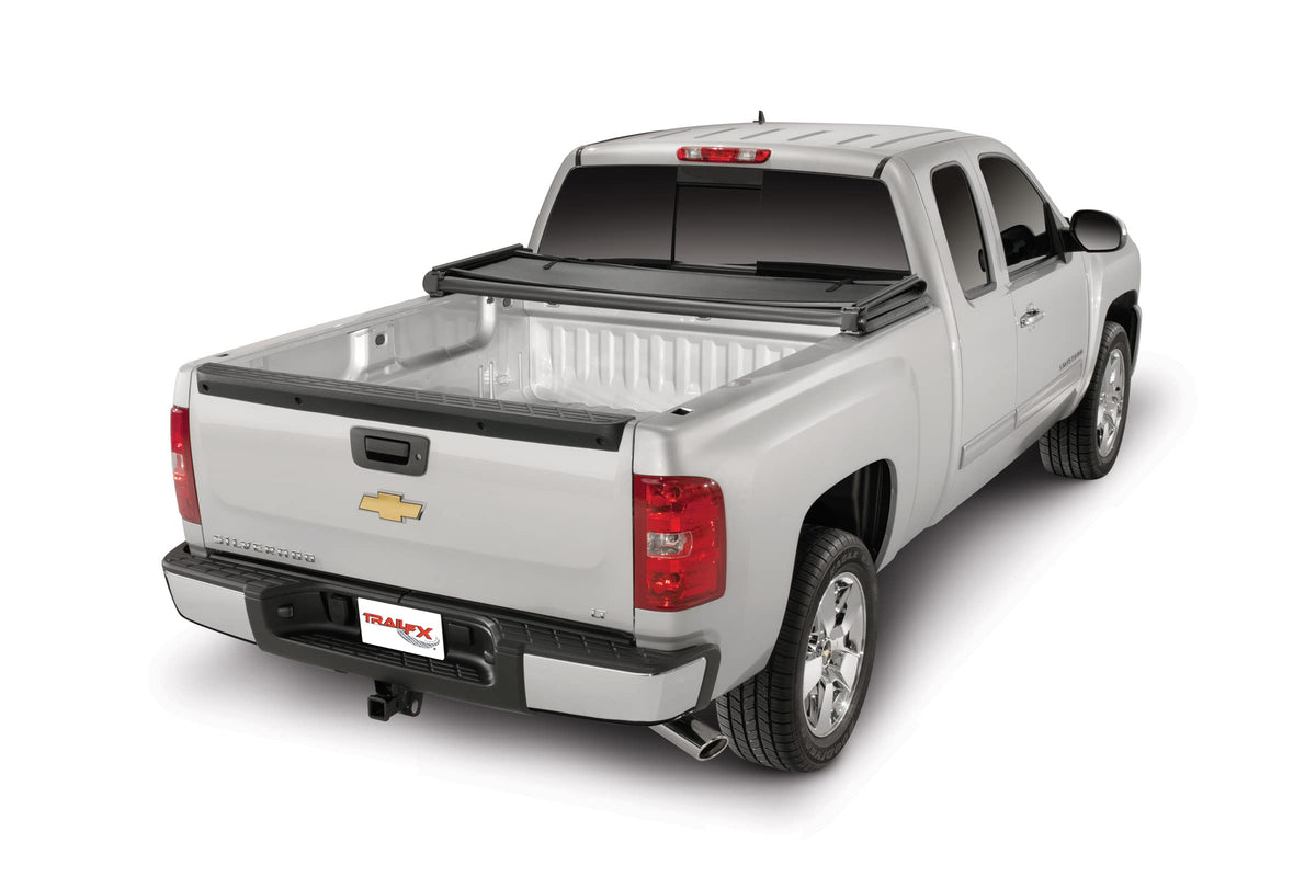 TRAILFX TFX1004 TrailFX Tonneau Cover Fits 2004 2006 Chevrolet Silverado 1500 2004 and 2006 GMC Sierra 1500 TrailFX TFX1004 Soft Tri Fold Black Vinyl Aluminum Rails Non Lockable