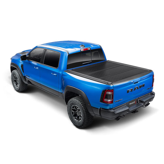 TRAILFX TFX8010 TrailFX Hard Tri-Fold Truck Bed Tonneau Cover Fits 2019-2025 Ram 1500 5.7 Foot Bed No RamBox Gloss Black Aluminum Low Profile Lockable 3-Panel Folding Design TrailFX TFX8010 HF3
