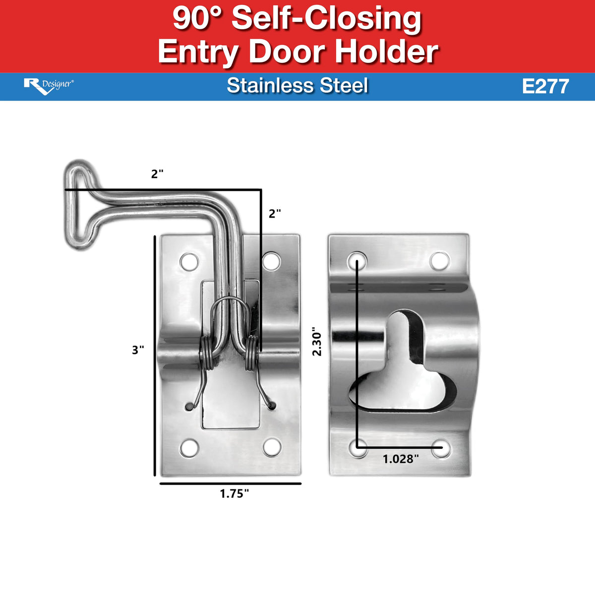 RV DESIGNER E277 RV Designer E277-90° 3" Self-Closing RV Door Holder, Stainless Steel