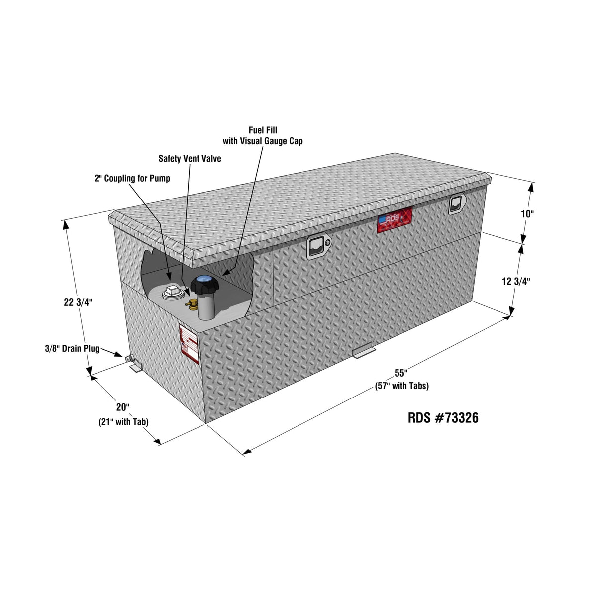 RDS MFG INC 73326 RDS Fuel Transfer/Auxiliary Tank/Toolbox Combo with 8 Gpm Pump - 60-Gal. Capacity