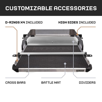 Decked DCG2200XL-6348 CargoGlide XL Truck Bed Slide – 2200 lb Capacity, 100% Extension – Heavy-Duty Pickup Cargo Slide for Easy Bed Access – Compatible with CargoGlide 2200XL / 100% / 48" W / 63" L for Fullsize - Short