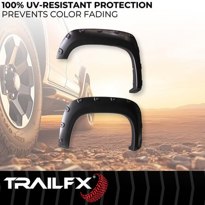 TRAILFX TFG3001S TrailFX Fender Flares Fits GMC Sierra 1500 2007-2013 Pocket Style Black Smooth Paintable Plastic Set of 4 Fender Flares with Stainless and Black Steel Rivets TrailFX TFG3001S