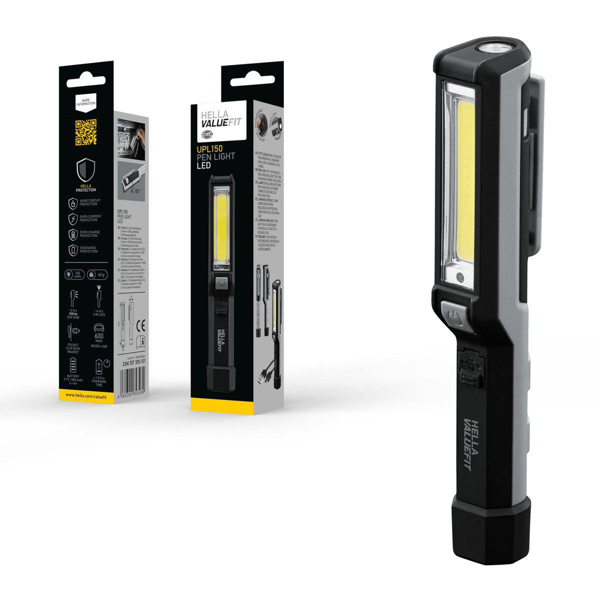 HELLA 357300101 Hella VALUEFIT UPL150 Rechargeable Pen Flashlight, 150 Lumen LED, Compact Design, Rotating Clip with Magnet
