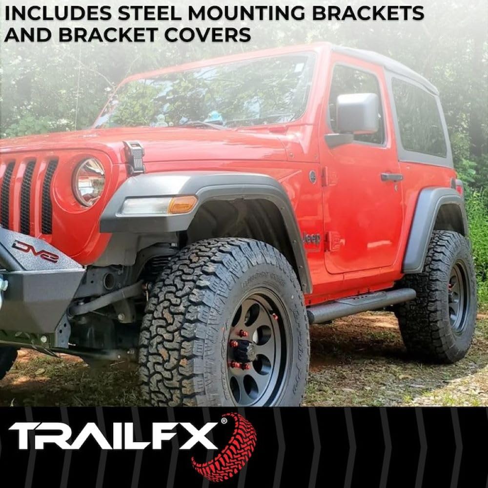 TRAILFX A1555T TrailFX Nerf Bars Fits Ford Bronco 4 Door 2021-2025 Steel 4 Inch Oval Straight Powder Coated Black with Step Pads Rocker Panel Mount Running Boards TrailFX A1555T