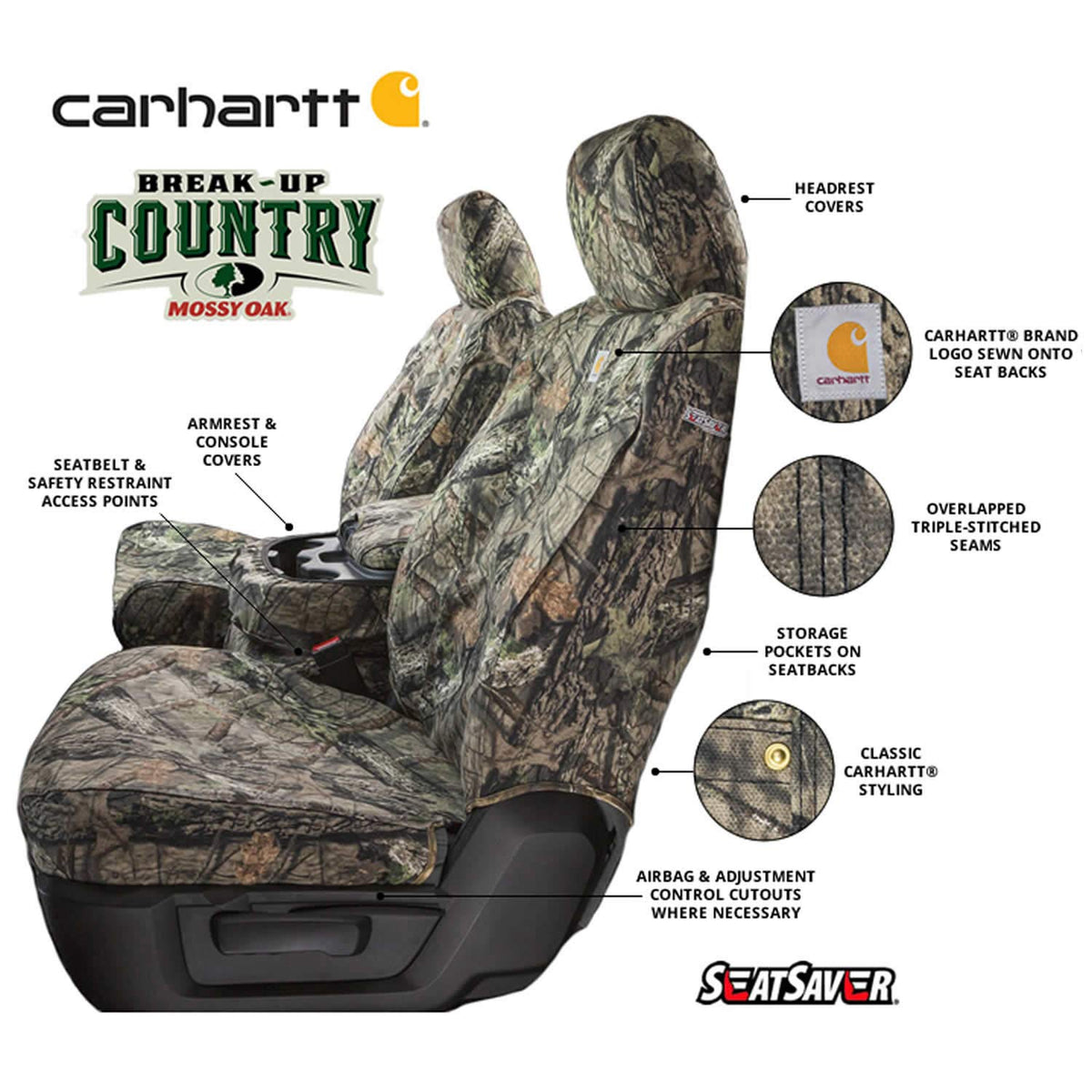 COVERCRAFT SSC3413CAMB Covercraft Carhartt Mossy Oak Camo SeatSaver Front Row Custom Fit Seat Cover for Select Dodge/Ram Models - Duck Weave (Break-Up Country)