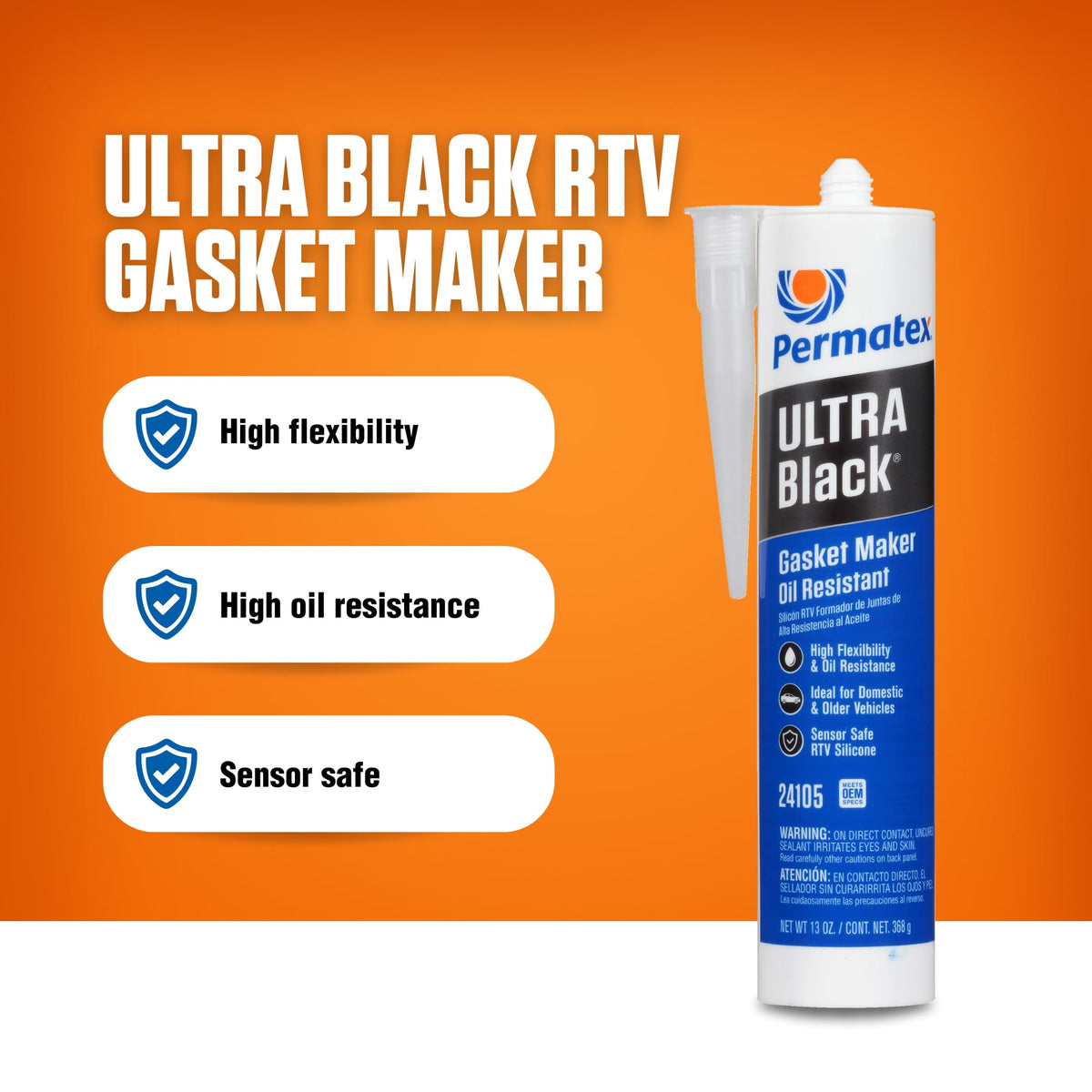 PERMATEX 24105 Permatex 24105 Ultra Black Maximum Oil Resistance RTV Silicone Gasket Maker, 10.6 oz. Cartridge