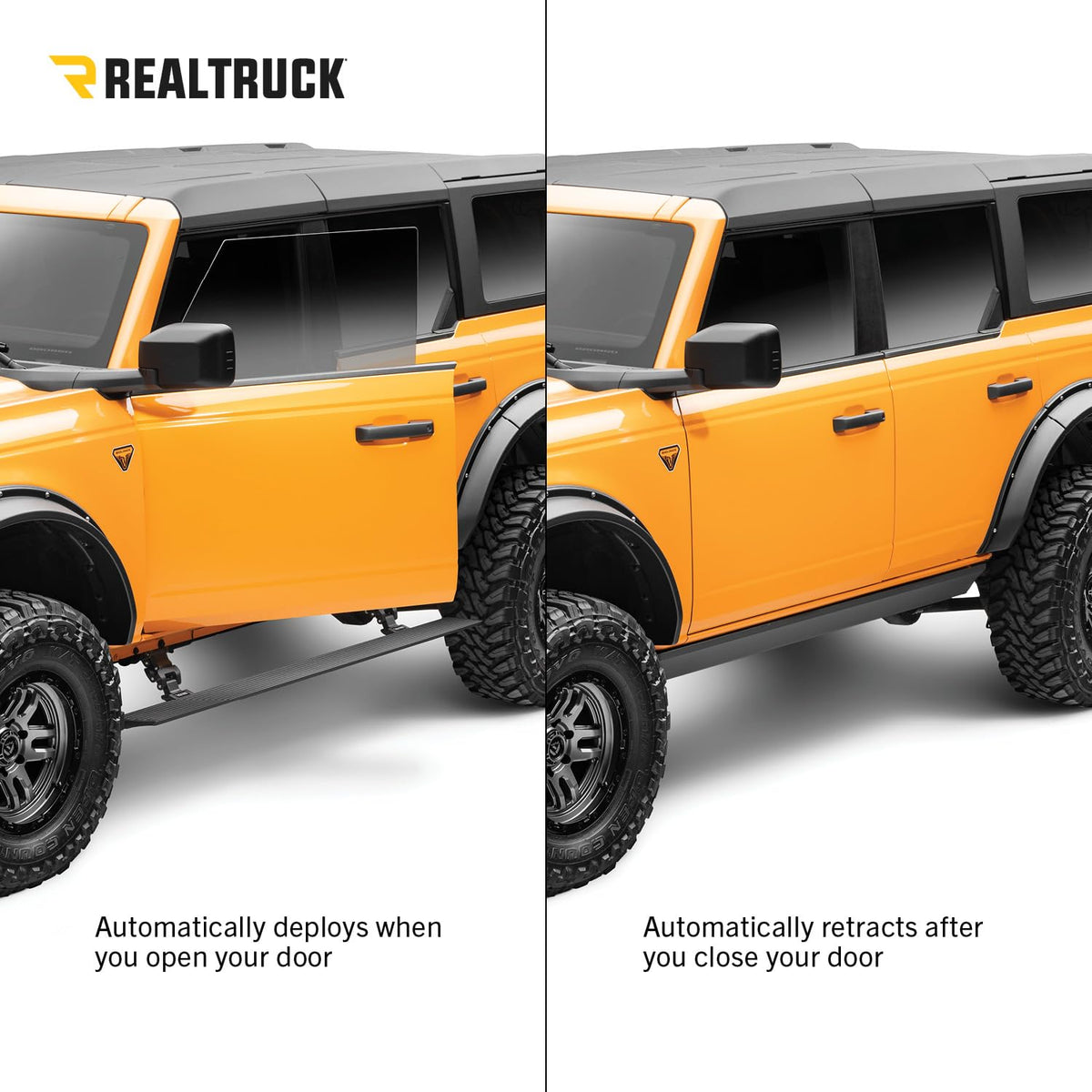 GO RHINO 20413157T RealTruck Volt Power Running Boards for Ford Bronco (2021-2025) 2-Door Excludes Bronco Sport | Aluminum, Protective Bedliner Coating | 20413157T | Electric Powerstep & Retractable Steps
