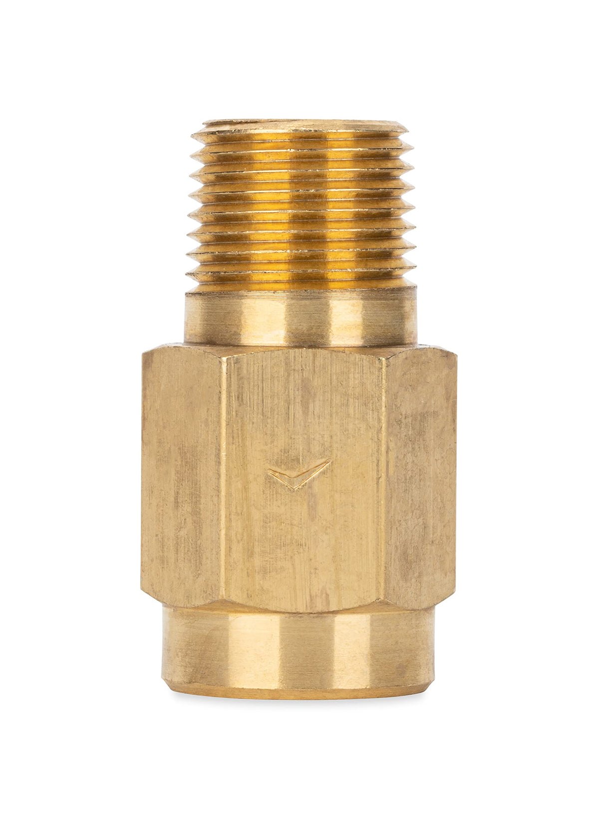 CAMCO 23303 Camco RV Water Heater Backflow Preventer - Features a Heavy-Duty Brass with a Stainless Spring Construction and a 1/2"-14 NPT Male x 1/2"-14 NPT Female (23303)