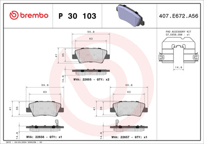 BREMBO P30103 Brake Pad Set for Motorcycle, disc brake BREMBO P 30 103 Rear axle with wear indicator
