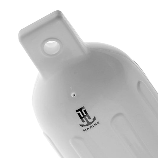 T-H MARINE BE-GE-52178-DP T-H Marine Ribbed Boat Fender | Premium Marine Grade PVC | Two Eye Holes for Horizontal or Vertical Deployment | 5.5" x 20", White