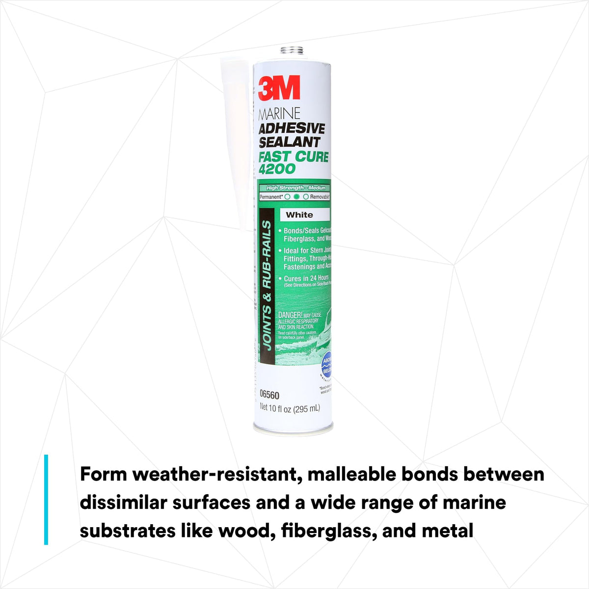 3M 06560 3M Marine Adhesive Sealant Fast Cure 4200FC, White, 295 mL Cartridge