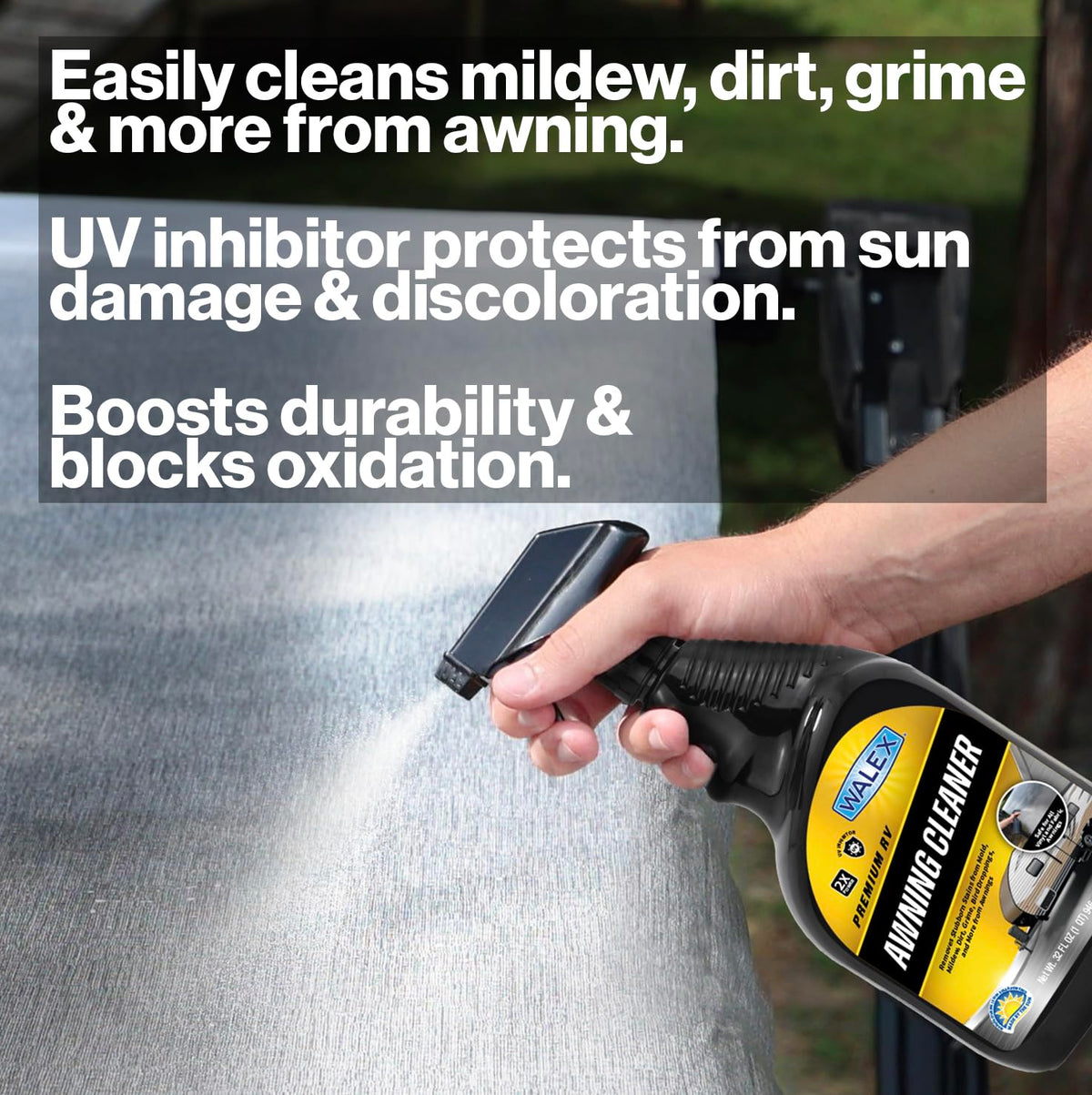 WALEX WALAC64 Walex RV Awning Cleaner - Safe for Vinyl & Fabric, Dissolves Tough Stains, Mold, Mildew, Dirt, Bird Droppings & More; Extends Awning Lifespan for RVs, Campers, Trailers & Motorhomes, 64 oz