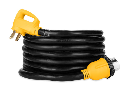 CAMCO 55542 Camco PowerGrip 25-Foot 50-Amp RV Extension Cord | Features a 50-Amp Standard Male Connector, a 50-Amp Locking Female Connector, and is Rated for 125/250 Volts/12500 Watts (55542)