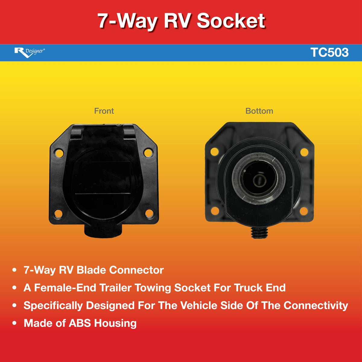 RV DESIGNER TC503 RV Designer TC503-7-Way RV Socket Blade Trailer Connector, Trailer End
