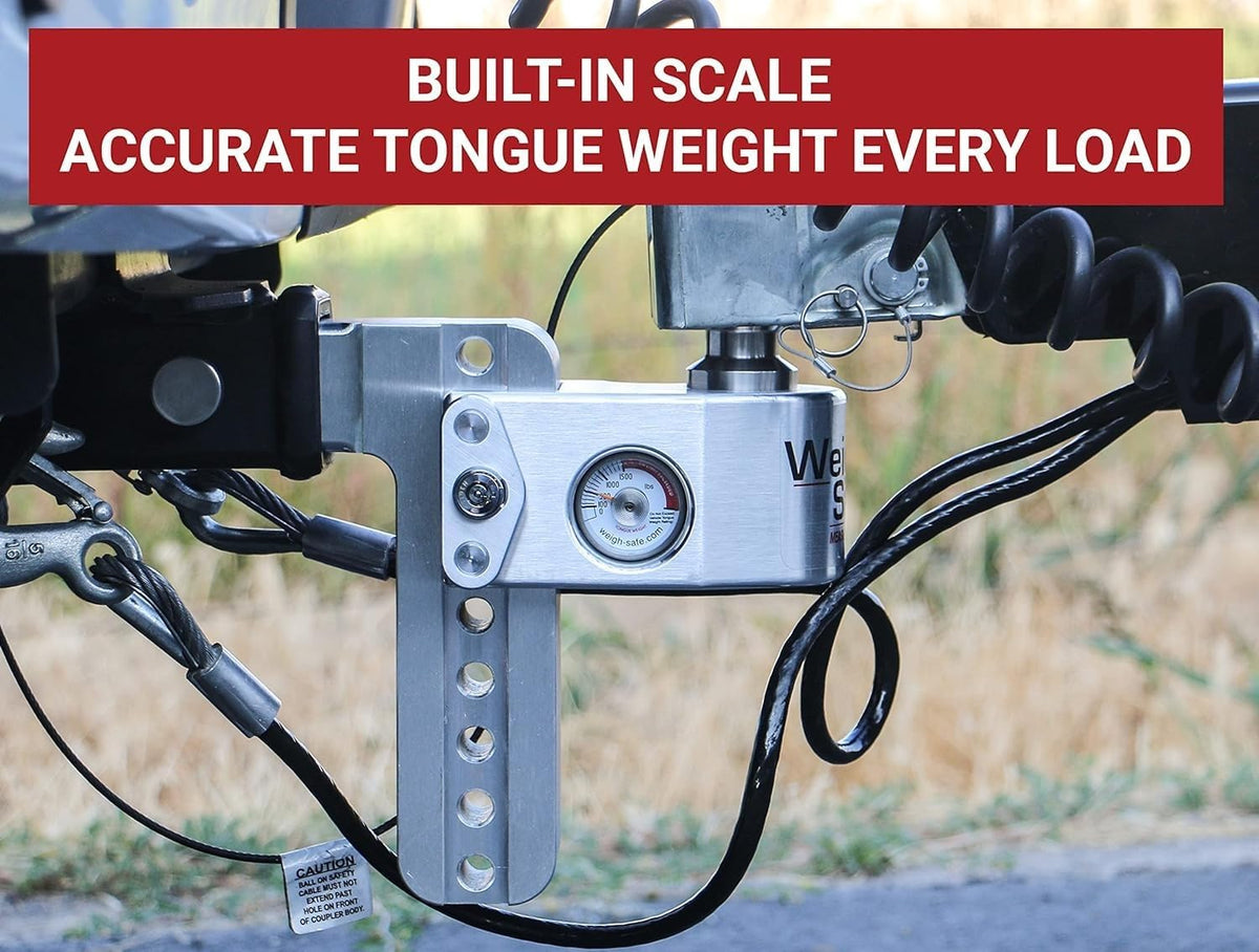 WEIGH SAFE WS4-2-KA Weigh Safe Aluminum Adjustable Trailer Hitch - Towing Hitch with Built-In Tongue Weight Scale - Compatible with 2" Receivers - 4" Drop, Stainless Steel Tow Balls, 12,500 GTW, 2-Piece Lock Set