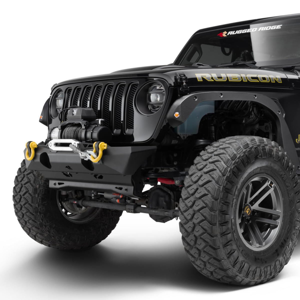 RUGGED RIDGE 11540.32 Rugged Ridge HD Bumper, Front for Jeep Wrangler/Gladiator | Stubby, Steel, Black | 11540.32 | Fits 2018-2025 Jeep Wrangler JL; 2020-2025 Jeep Gladiator JT