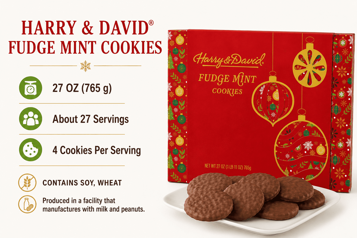 Harry & David Harry & David Fudge Mint Cookies, Chocolate-Coated Mint Cookies, Holiday Gift Box, 27 oz