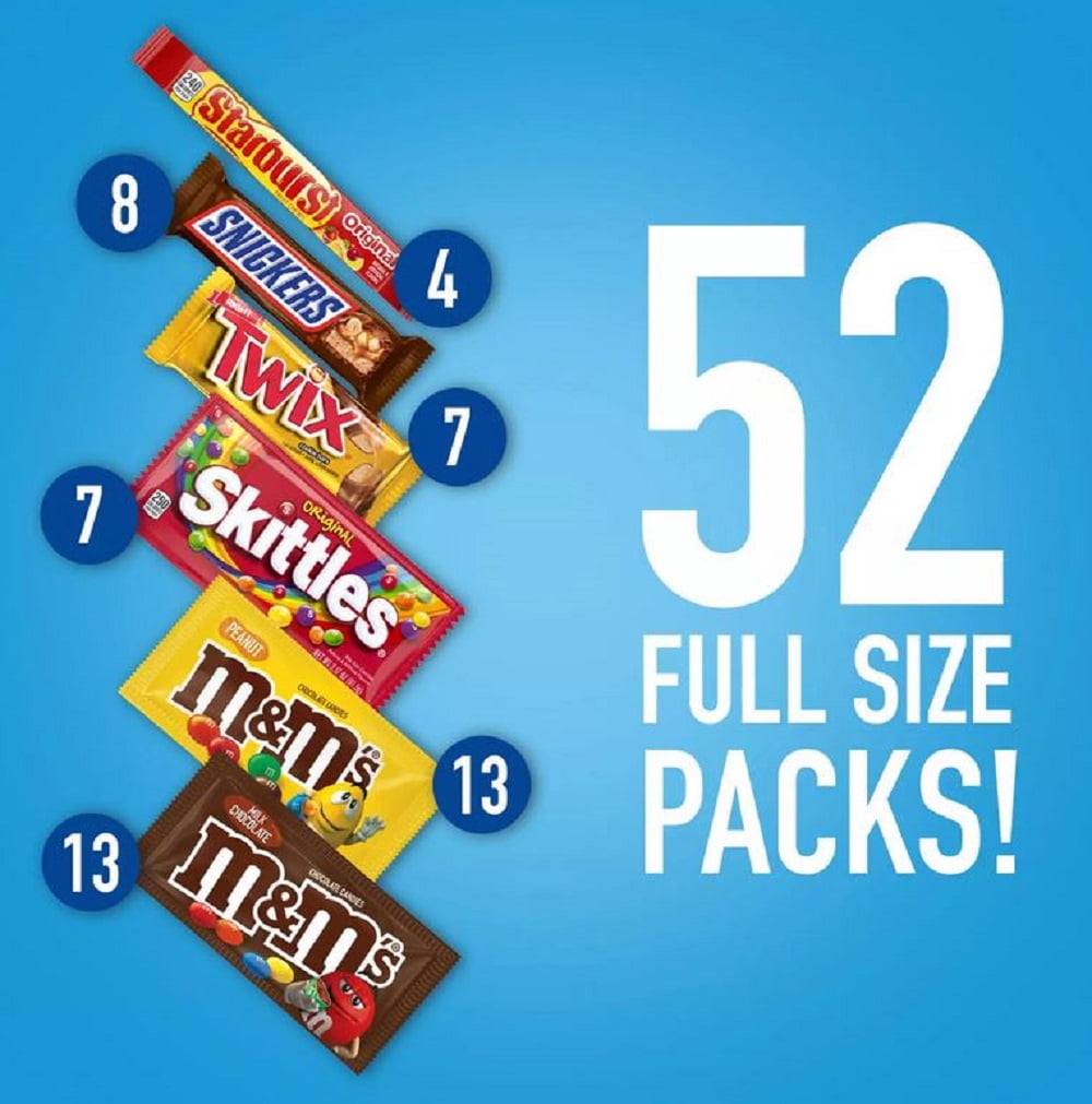 Mars Mars Full Size Candy Bulk Variety Box — M&M'S, Snickers, Twix, Skittles & Starburst, 52 Count