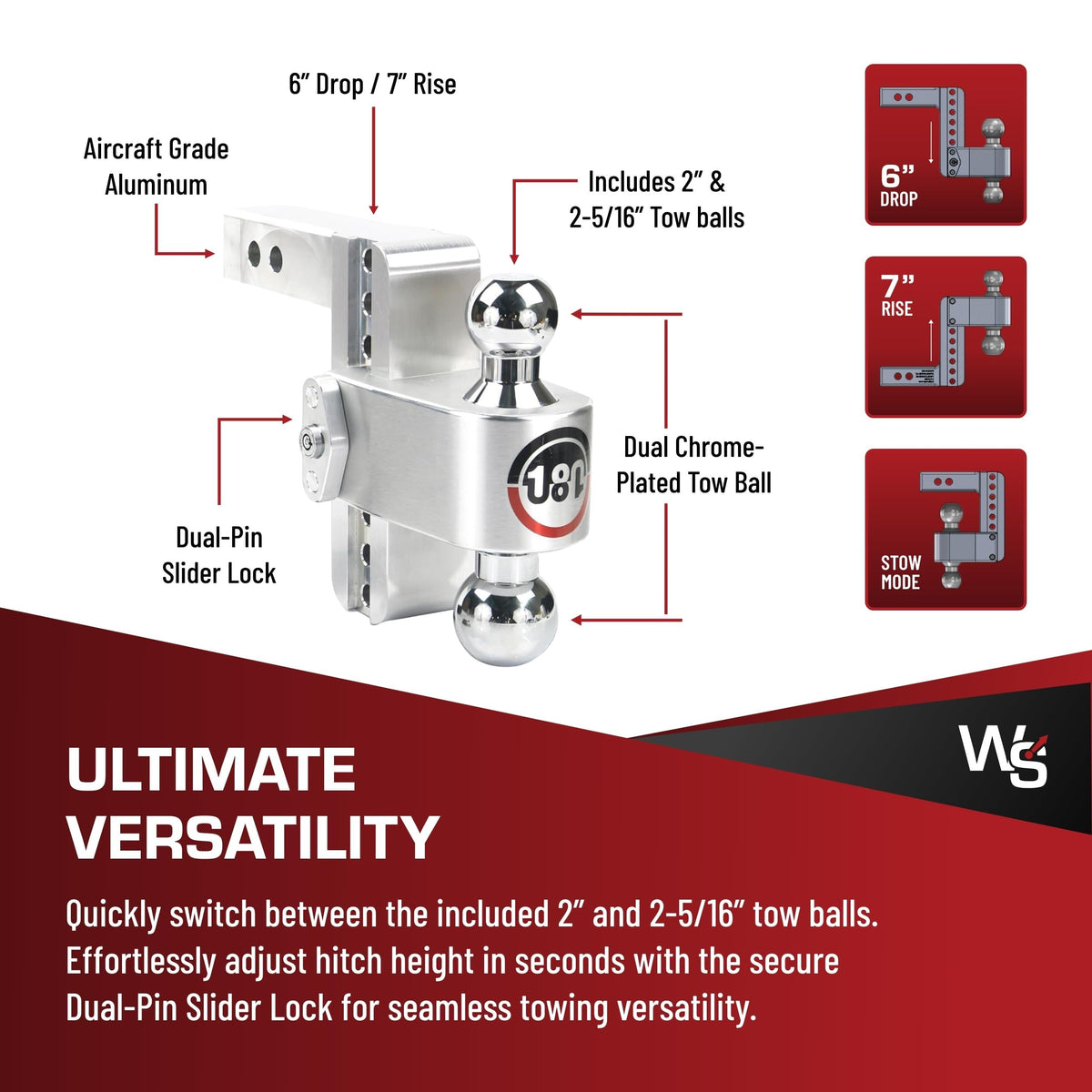 WEIGH SAFE CTB6-2 Weigh Safe Trailer Hitch Ball Mount, 6" Drop, 2" Receiver, Chrome Balls