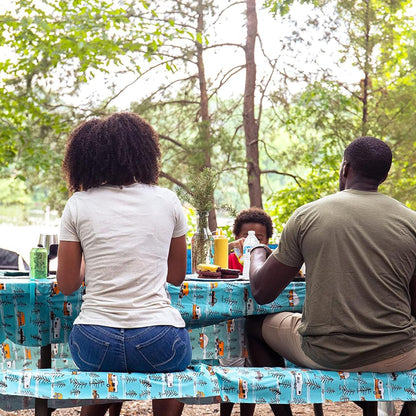 CAMCO 53380 Camco Life is Better at The Campsite Picnic Table Cover with Bench Covers - Provides a Clean Eating Surface for Outdoor Activities - Features an RV and Tree Sketch Design (53380)