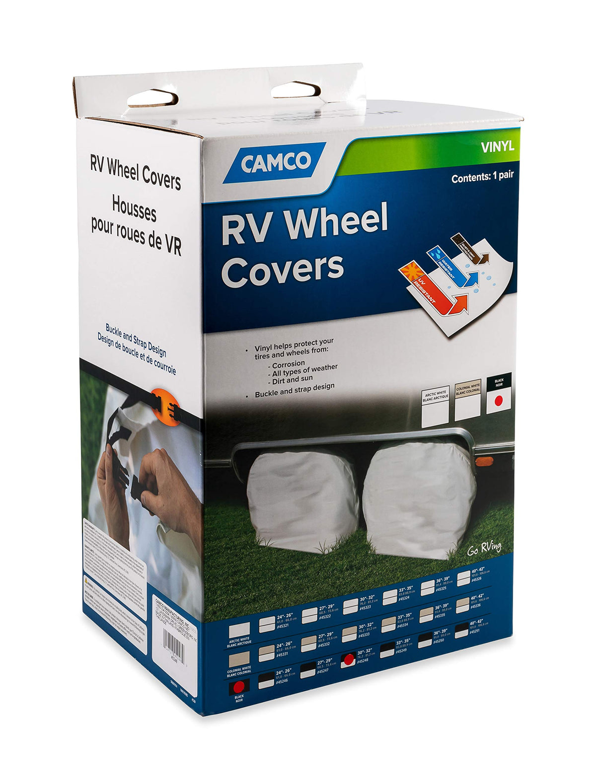 CAMCO 45248 Camco 45248 Black 30 inches - 32 inches Vinyl Wheel and Tire Protector, (Pack of 2)