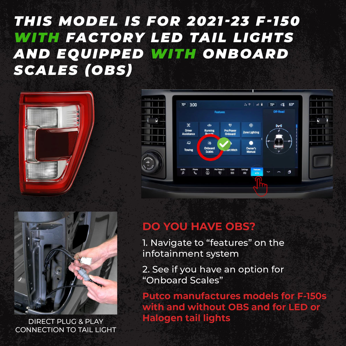PUTCO 9202960-17 Putco 60" Blade LED Tailgate Light Bar Red/Amber/White LEDs & Plug-N-Play Quick Connect Harness - Fits Ford F150 2021-2023 (Only fits Models with Onboard Scale/Tow Tech & OE LED Taillights)