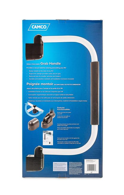 CAMCO 42197 Camco Fold-Away RV Grab Handle - Provides Secure Hold for Entering & Exiting - Measures 18-in, for Smaller RVs & Trailers - Easily Installs Beside RV Door, Hardware Included - Black (42197)