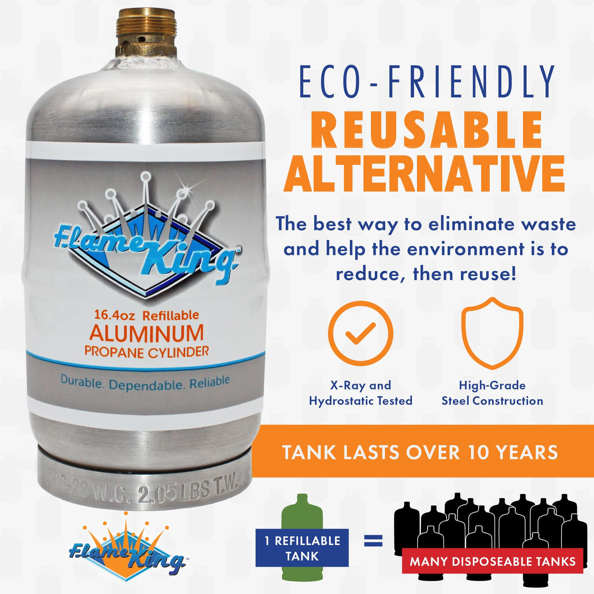 FLAME KING FK-1LB-ALM Flame King 1LB Empty Aluminum Propane Cylinder Tank - Corrosion-Resistant and Rust-Free, Great for Camping and Small Appliances