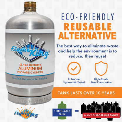 FLAME KING FK-1LB-ALM Flame King 1LB Empty Aluminum Propane Cylinder Tank - Corrosion-Resistant and Rust-Free, Great for Camping and Small Appliances