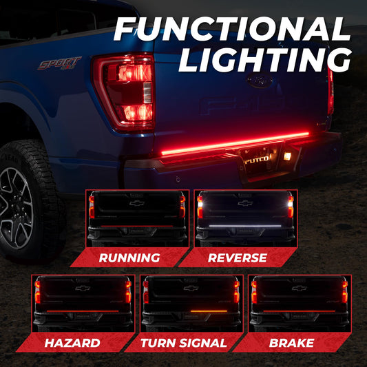 Putco 9201960-05 Putco 60" Blade LED Tailgate Light Bar Red/Amber/White LEDs & Plug-N-Play Quick Connect Harness - Fits Chevy Silverado/GMC Sierra 2020-2026