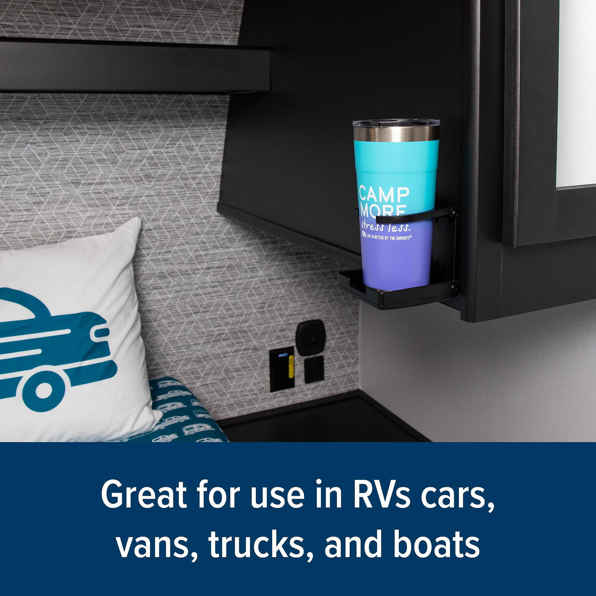 CAMCO 44044 Camco Camper/RV Drink Holder - Features Adjustable Space-Saving Design & Holds Almost Any Size Mug, Cup, Bottle or Can - Extra Cup Holder for Cars, Trucks, RVs, Vans, Boats, and More - Black (44044)