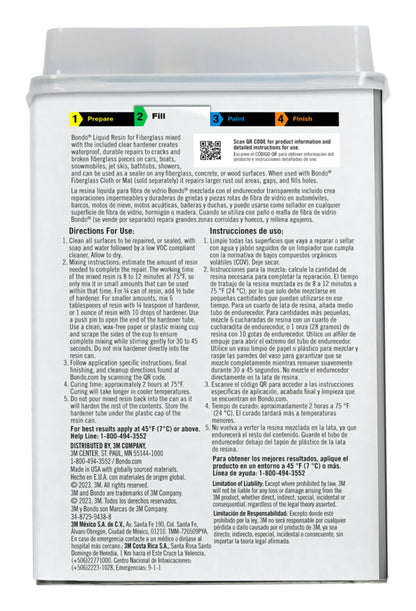 3M 404 Bondo Fiberglass Resin, 00404, 0.9 Gallon Can