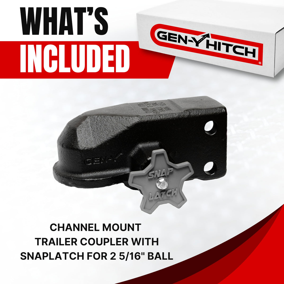 GEN-Y HITCH GH-24001 GEN-Y Hitch Channel Mount Trailer Coupler with SnapLatch for 2 5/16" Ball, 21,000 lbs Towing Capacity, 2,100 lbs Tongue Weight, Made in USA, Black