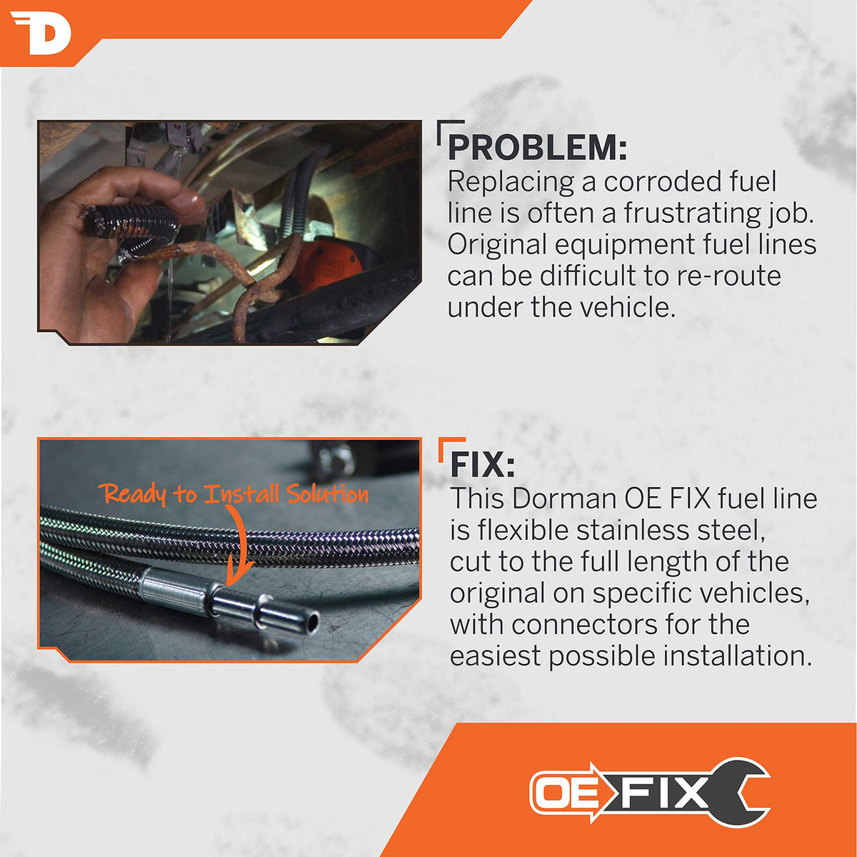 Dorman 819-811 Front Flexible Stainless Steel Braided Fuel Line