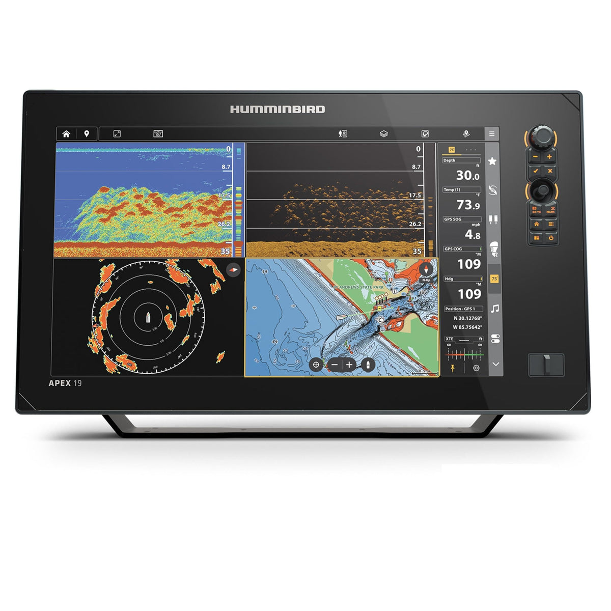 HUMMINBIRD 411240-1VX Humminbird APEX 19 VX GPS Fish Finder with Transducer, LakeMaster and CoastMaster VX Maps and MEGA Side Imaging+