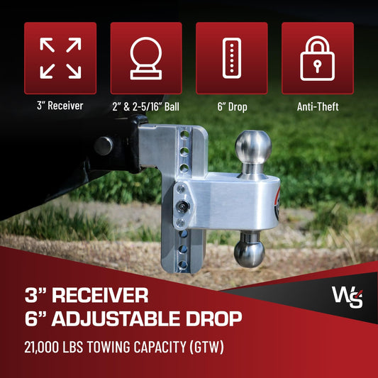 WEIGH SAFE LTB6-3 Weigh Safe Trailer Hitch Ball Mount, 6" Drop, 3" Receiver, SS Balls