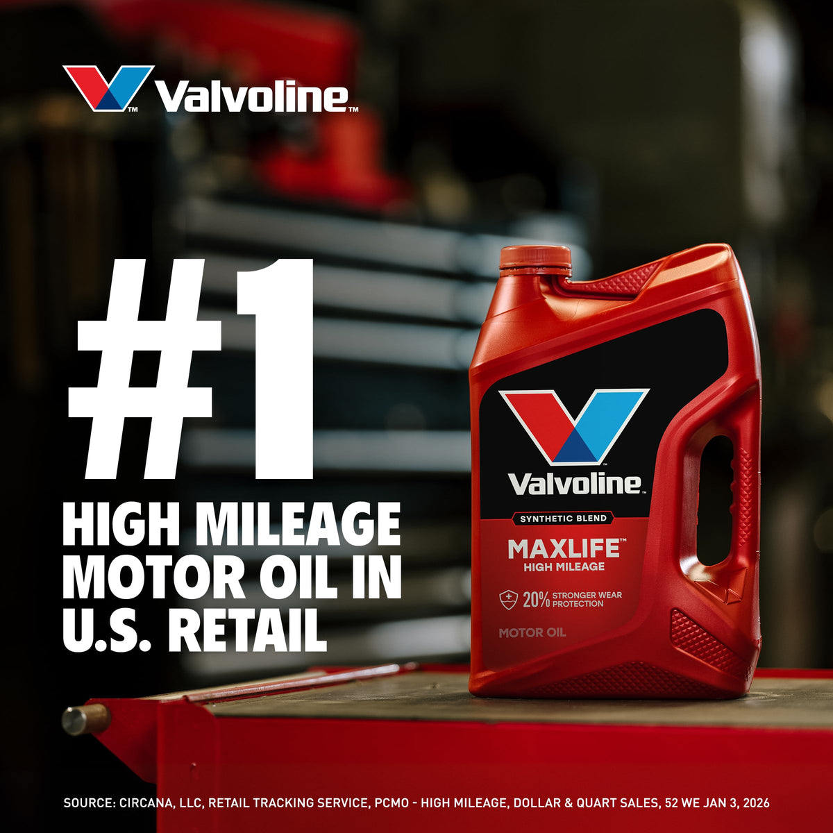 VALVOLINE 881162 Valvoline High Mileage with MaxLife Technology SAE 5W-20 Synthetic Blend Motor Oil 5 QT